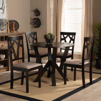 Baxton Studio Reagan-Dark Brown/Sand-5PC Dining Set Reagan Modern and Contemporary Sand Fabric Upholstered and Dark Brown Finished Wood 5-Piece Dining Set